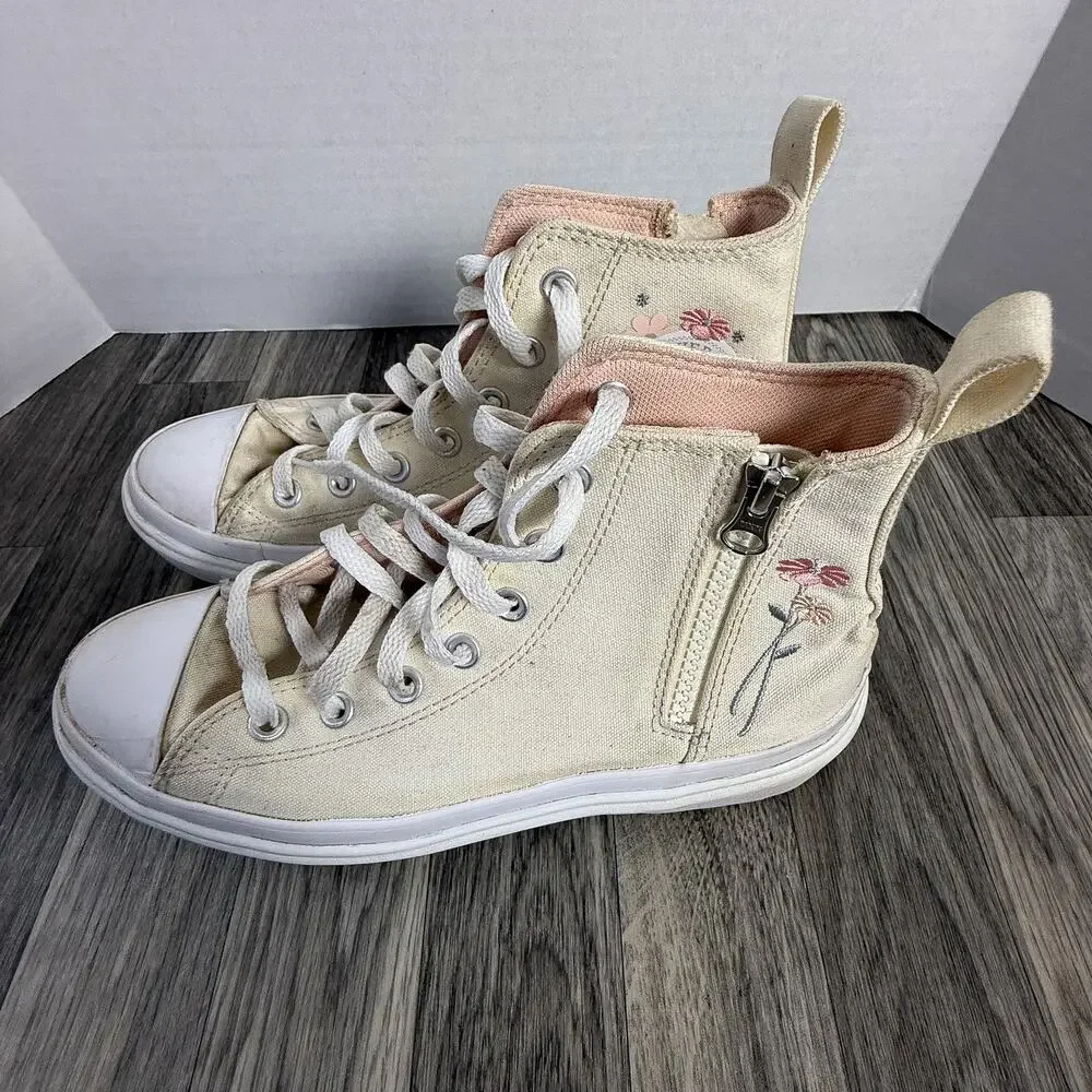 Converse Chuck Taylor All Star Floral High Top Zip Sneakers Kids Size 6